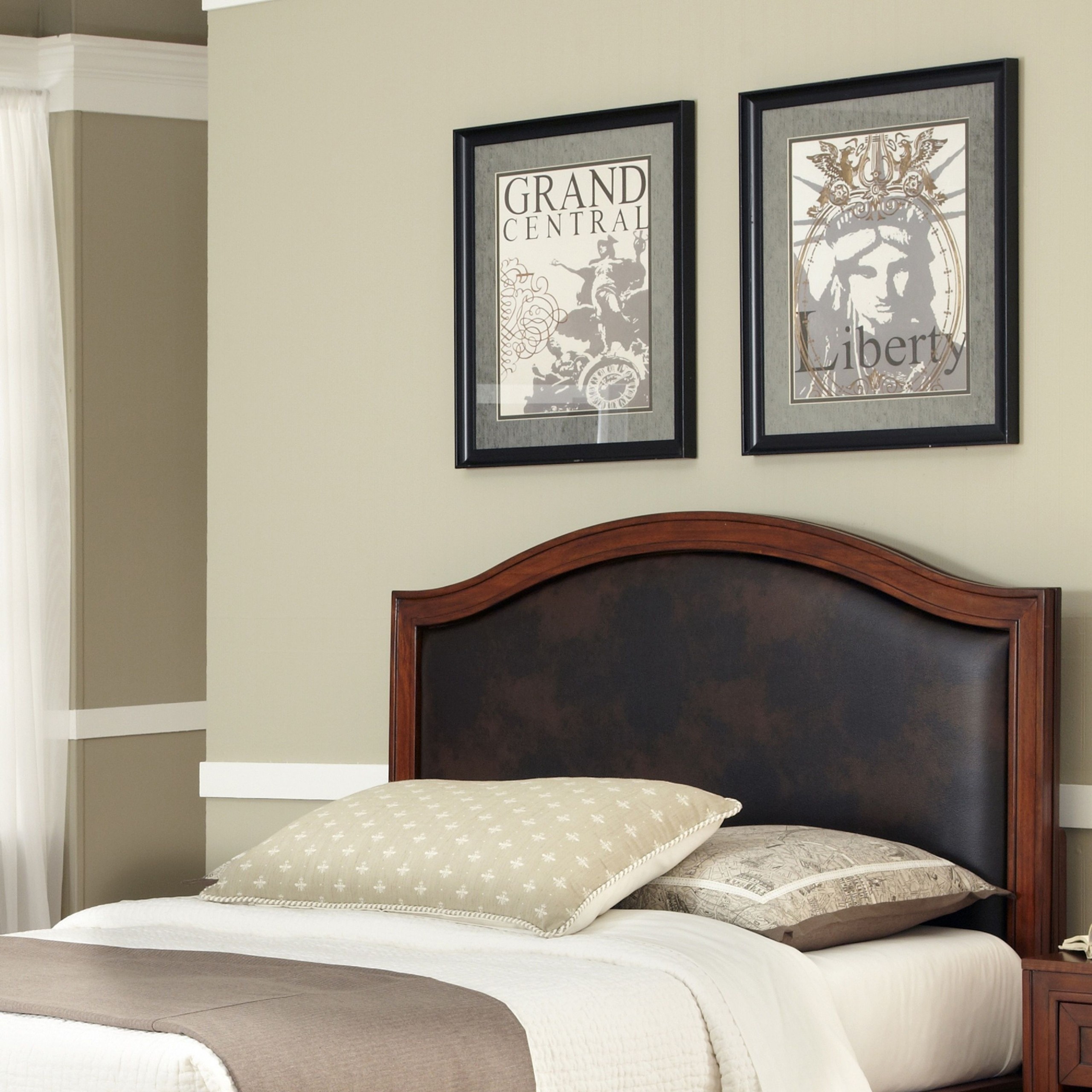 Home Styles Duet Queen Camelback Headboard, Brown Leather Inset