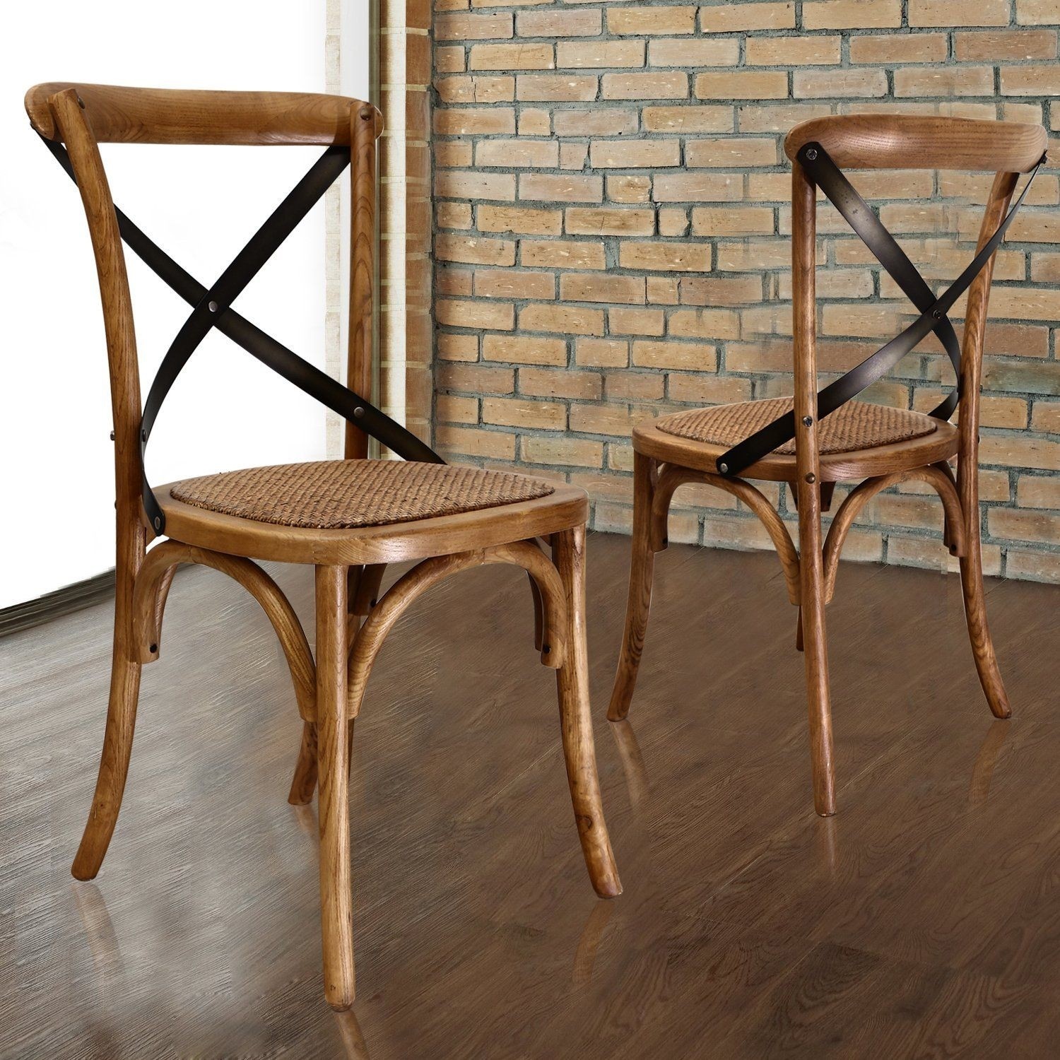 Joveco Vintage style solid wood cane seat dining chair - set of 2