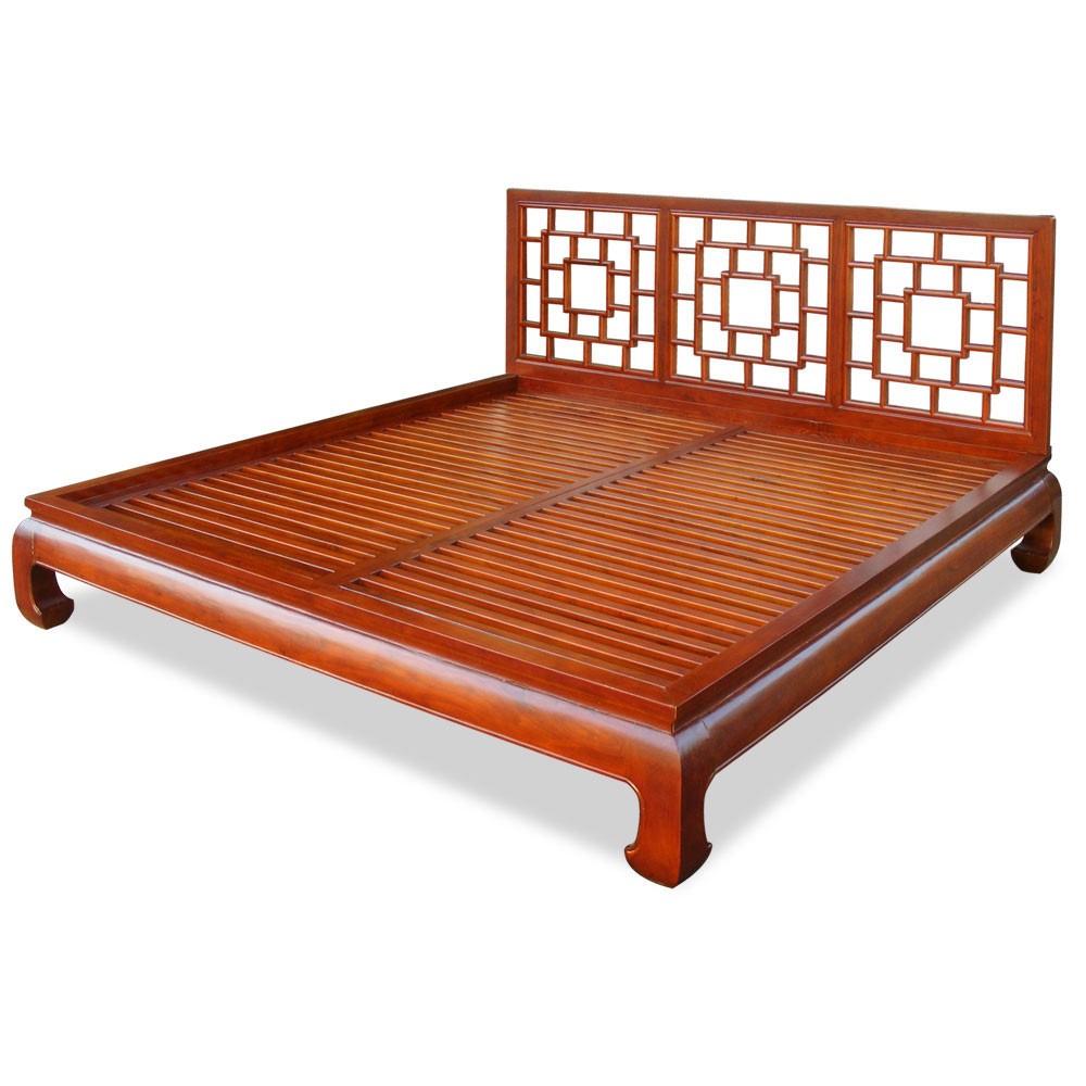 Ming Style Elmwood Platform Bed - Honey, King