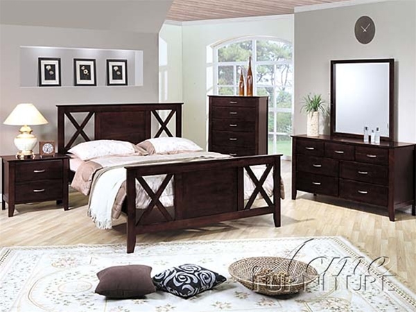 Queen Size Bed with "X" Design Espresso Finish