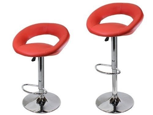Set of 2 Pu Leather Modern Adjustable Swivel Barstools Hydraulic Chair Bar Stools (Red)