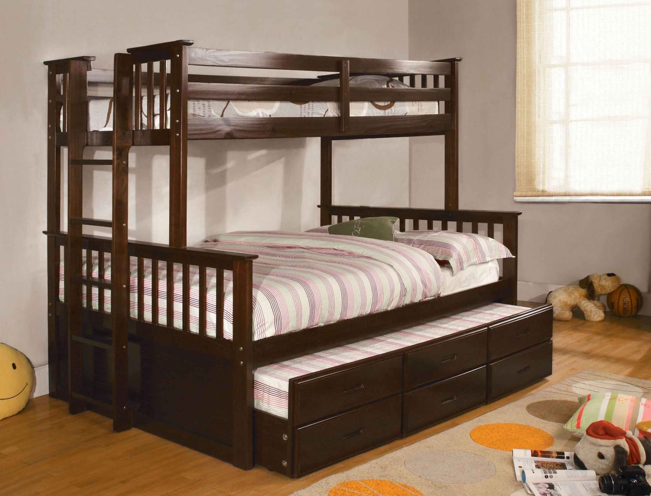 Somerset Espresso Finish Twin / Full Size Bunk Bed w/ Trundle