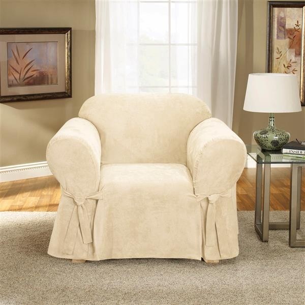 Sure Fit Soft Suede 1-Piece Chair Slipcover, Cream