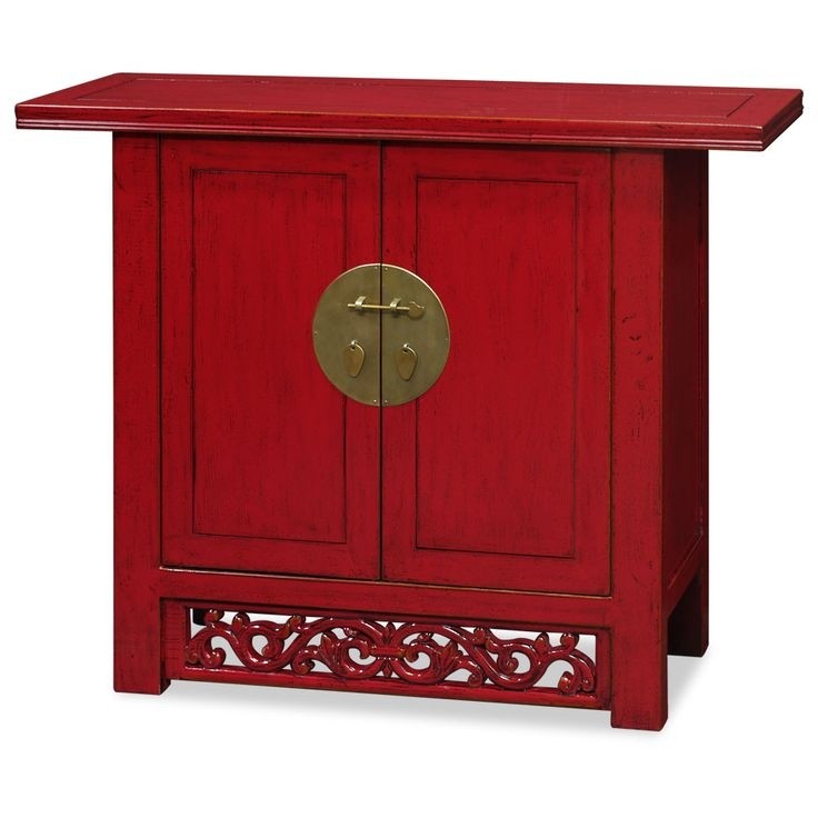 42in Ming Style Elmwood Cabinet - Red