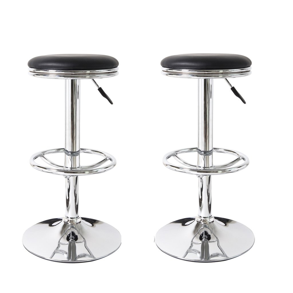 Adeco [CH0030] Black Barstool Faux Leather Upholstery (Set of 2) Chairs, Home Decor