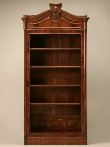 Antique French Burled Walnut Open Bookcase with Adjustable Shelves