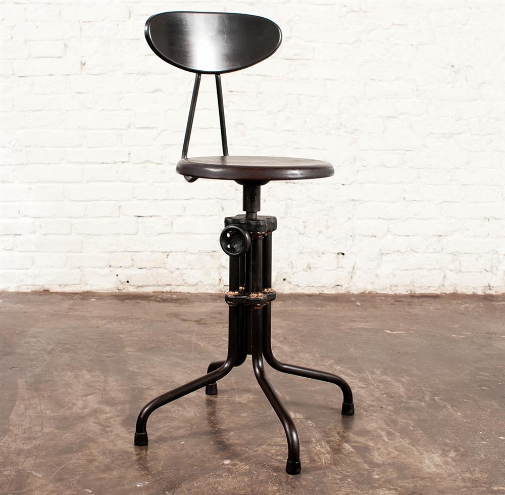 Brexton Adjustable Height Industrial Mahogany Stool with Back