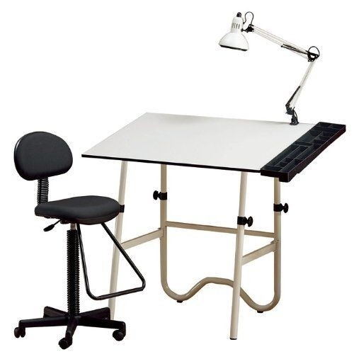 FourPiece Drafting Set with Drafting Stool White Top/White Base