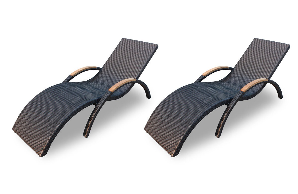 Harmonia Living Arbor 2 Piece Modern Outdoor Wicker Stackable Chaise Lounge Chairs with Teak Arms (SKU HL-AR-SLS)