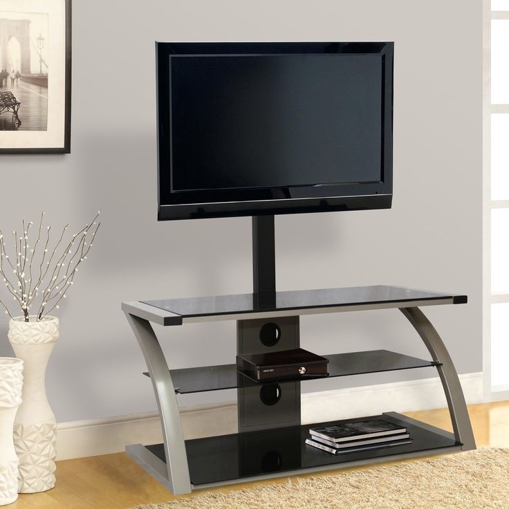 Home Source Industries TV11242 Modern TV Stand with Mount and Shelving for Components, Black/Chrome
