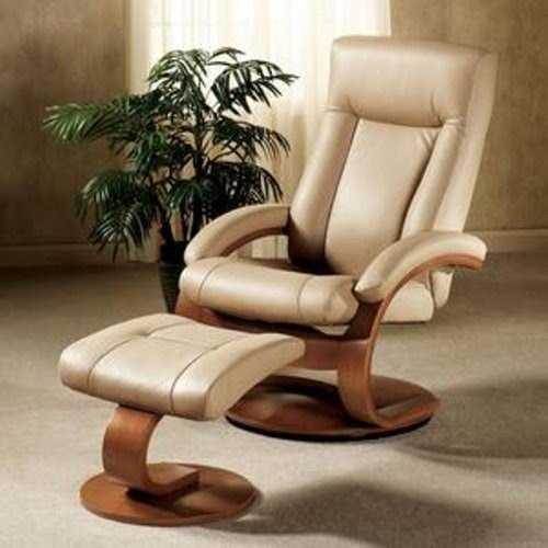 Mac Motion Chairs Model 2-Piece Recliner with Matching Ottoman Cobblestone Leather with Walnut Frame