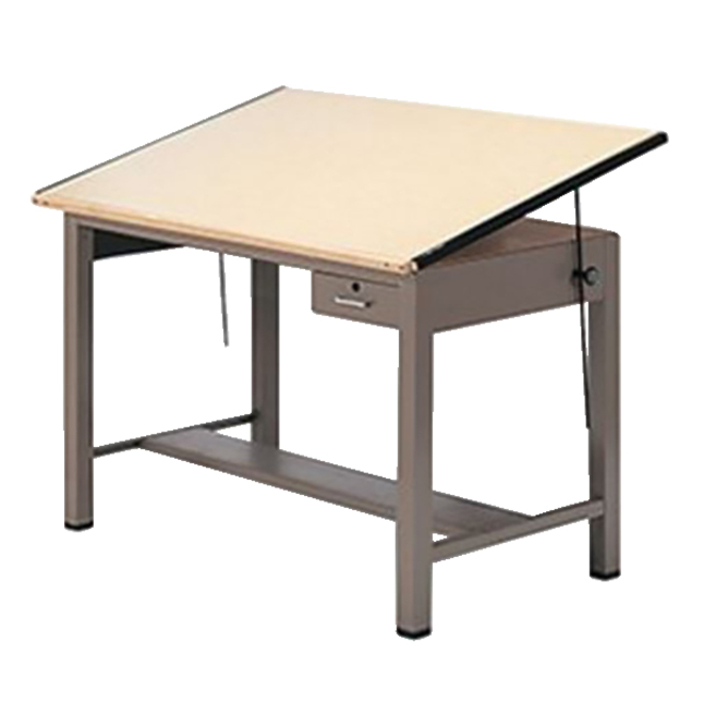 Mayline Ranger Steel Four-Post Drafting Table with Tool Drawer, 42" W x 30" D (7732A - Desert Sage Base, Birch Top)