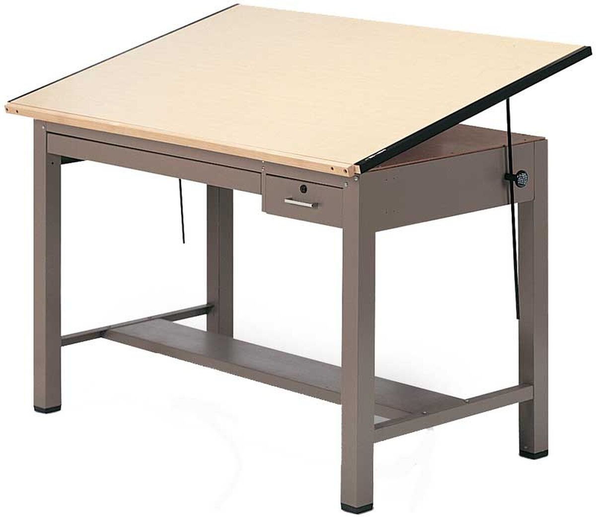 Mayline Ranger Steel Four-Post Drafting Table with Tool & Plan Drawers, 72" W x 37.5" D (7737B - Desert Sage Base, Birch Top)