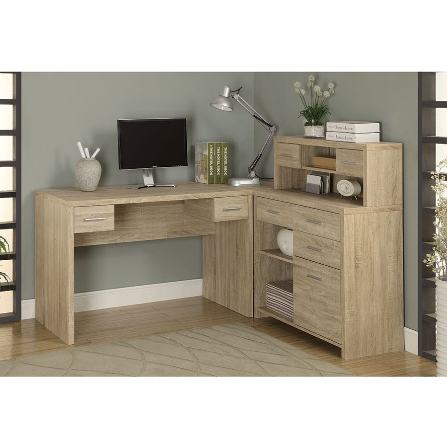 Monarch Reclaimed-Look "L" Shaped Home Office Desk, Natural