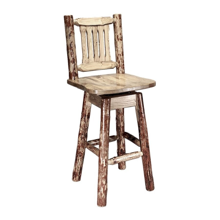 Montana Woodworks Glacier Country Collection Barstool with Back and Swivel, Ergonomic Wooden Seat
