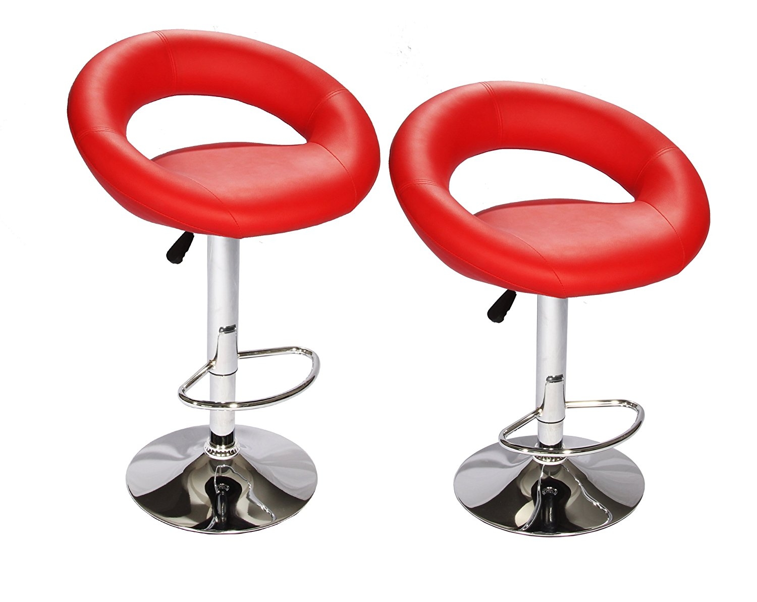 Red Modern Adjustable Synthetic Leather Swivel Bar Stools Chairs B02-Sets of 2
