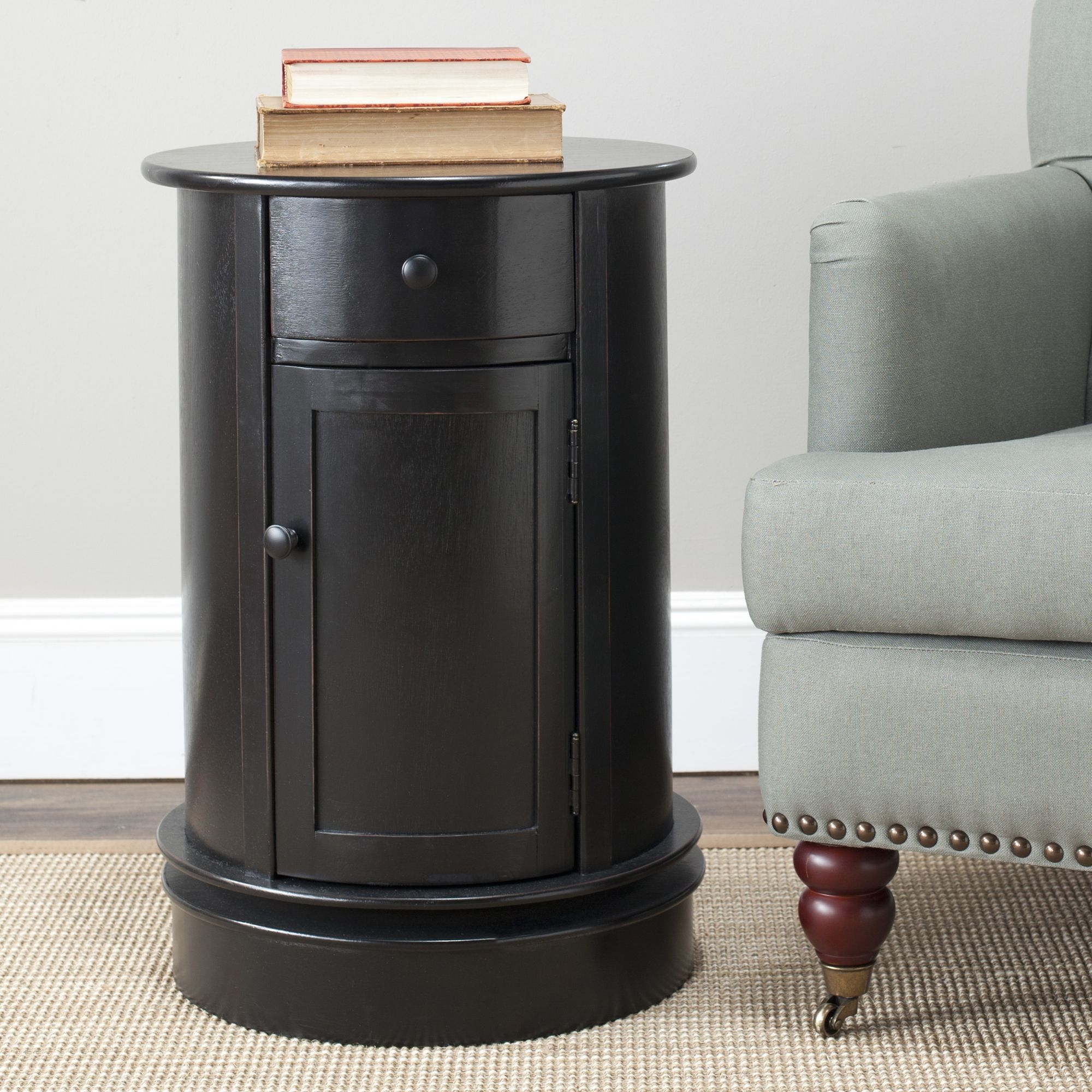 Safavieh American Home Collection Lexington Oval Swivel Storage End Table, Distressed Black