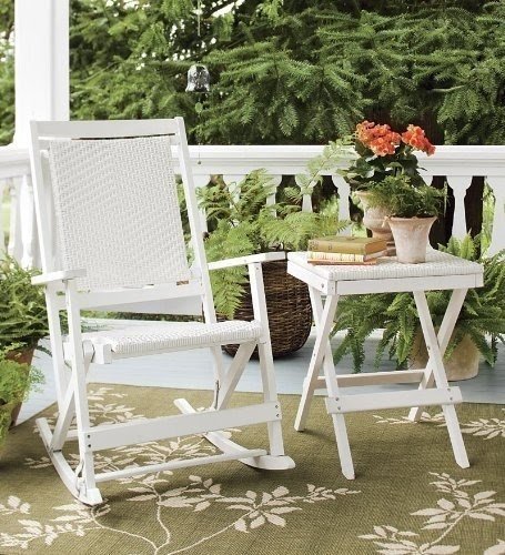 Set of 2 Folding Wood And Resin Wicker Rockers And Table, in White