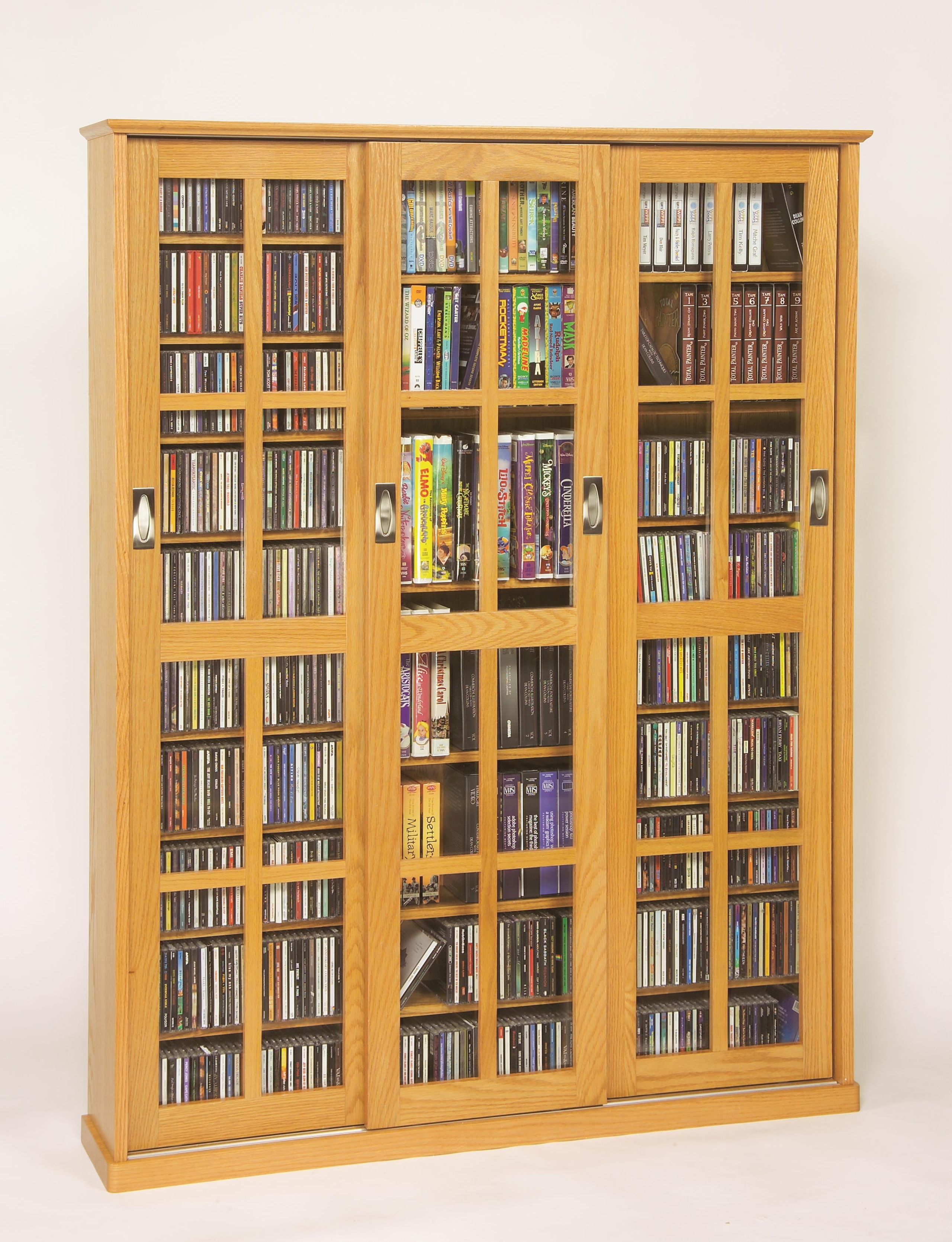 Sliding Door Inlaid Glass Mission Style Multimedia Cabinet (MS-1050 Series) Oak