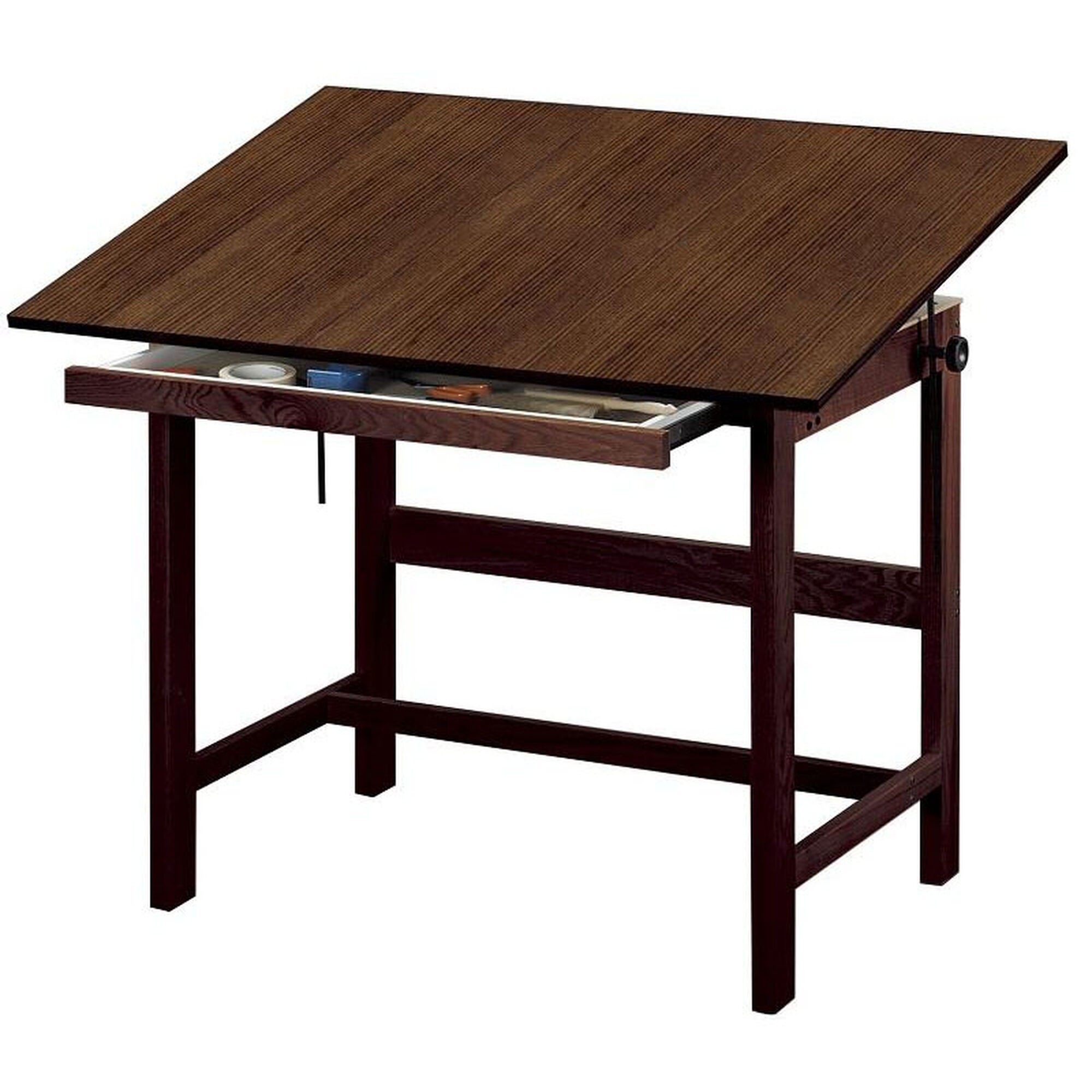 Titan Solid Oak Drafting Table w Drawer in Walnut Finish (42 in. L x 31 in. W x 37 in. H)