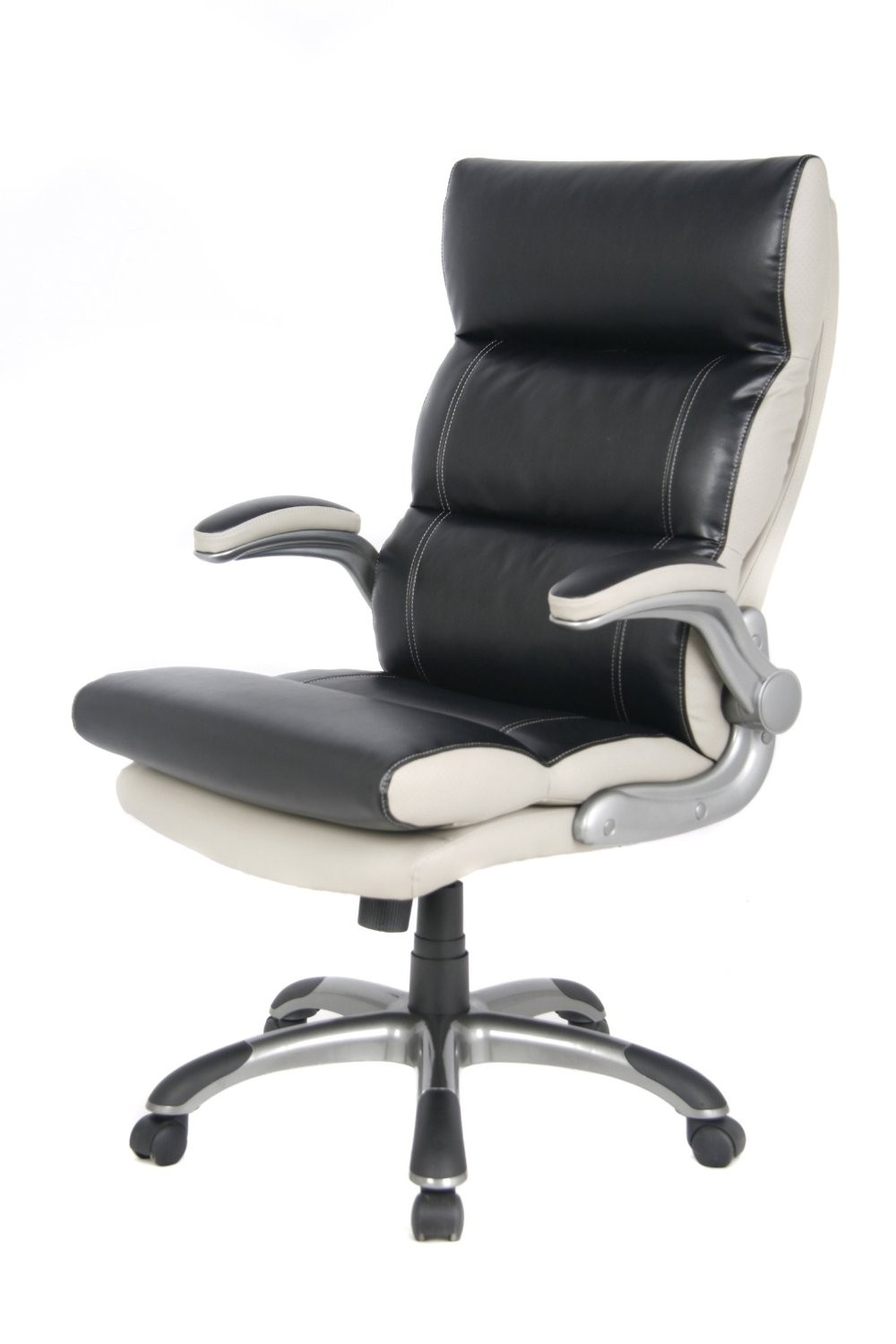 VIVA OFFICE® Comfort Luxury High-Back Black and White Bonded Leather Double Thick Padded Executive & Managerial Computer Desk Recliner Swivel Office Chair with Adjustable Armrest and Excellent Lumbar Support-Viva0502L1