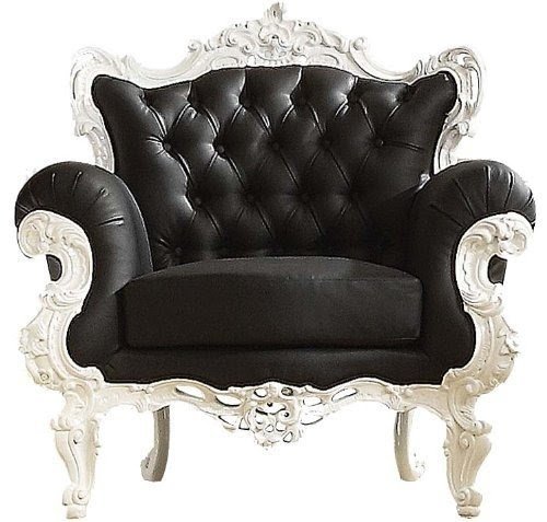 Acme 59138 NELS White Frame And Black Leather With Button Tufted Backrest Accent Chair