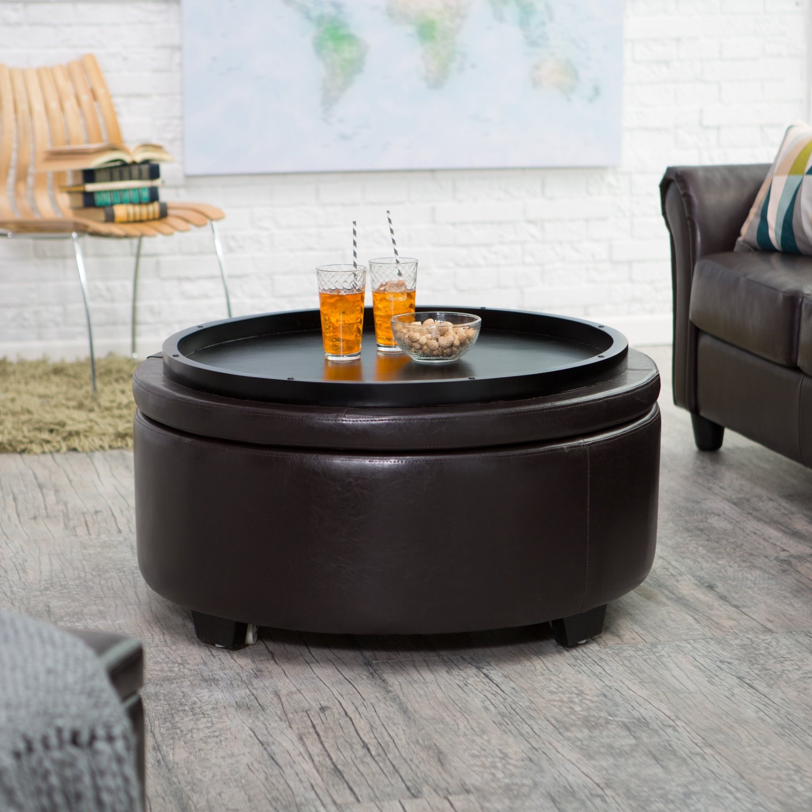 Black round ottoman on sale coffee table