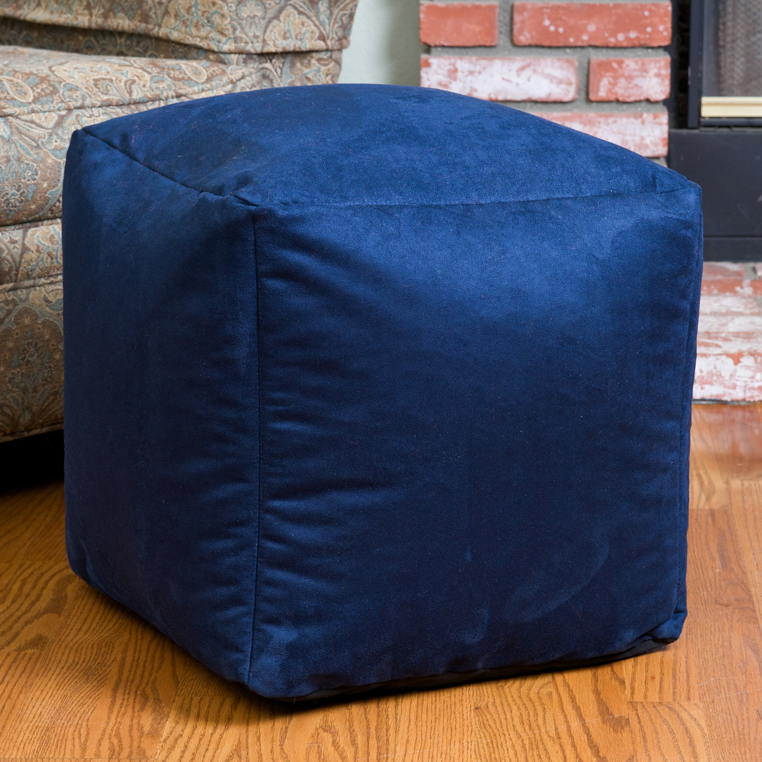 Blue Whitney Suede Bean Bag Cube Ottoman