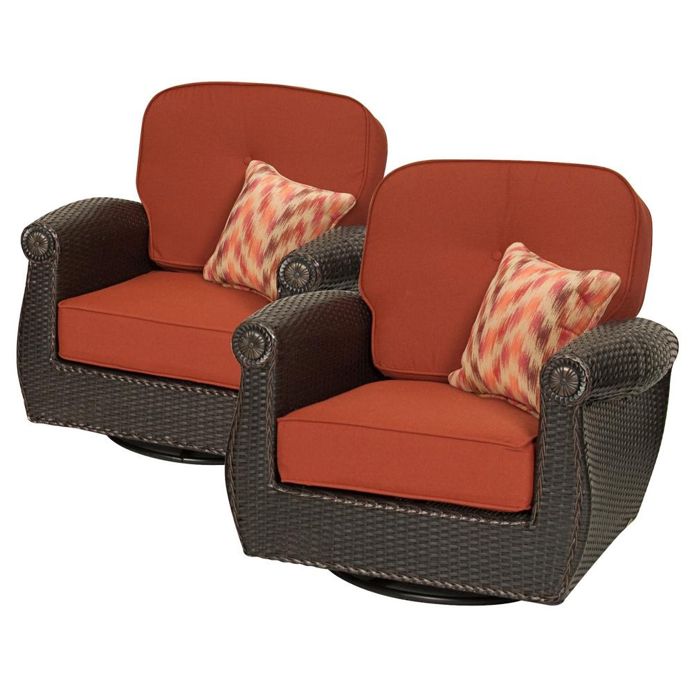 Breckenridge 6 Piece Patio Furniture Seating Set: Two Swivel Rockers, Sofa, Coffee Table, and Two Ottomans (Brick Red) by La-Z-Boy Outdoor