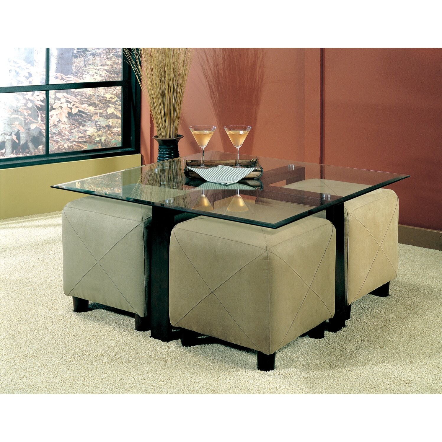 Coffee Table with Beveled Glass Top and Black Metal Frame