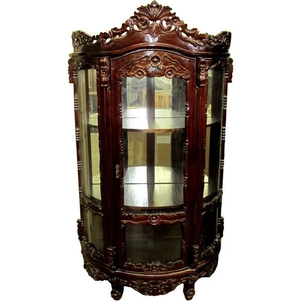 D-ART Rococo China Glass Cabinet - in Mahogany Wood