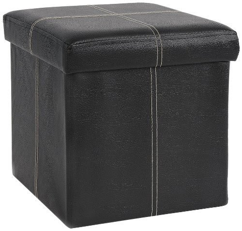 FHE Group Folding Storage Ottoman, 12 by 12 by 12 Inches, Black