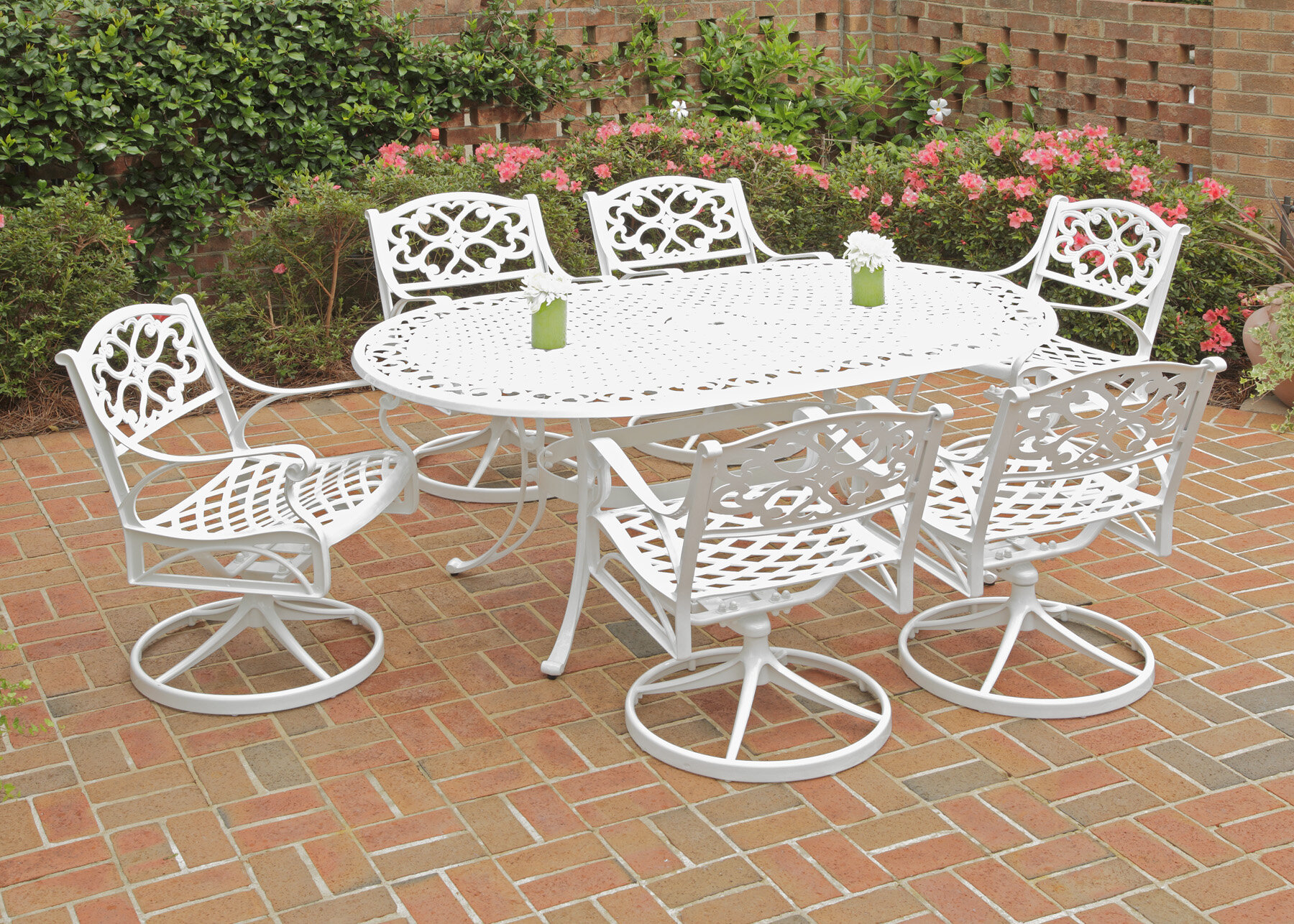 Home Styles 5552-328C Biscayne 5-Piece Dining Set with 4 Cushioned Arm Chairs White Finish 48-Inch