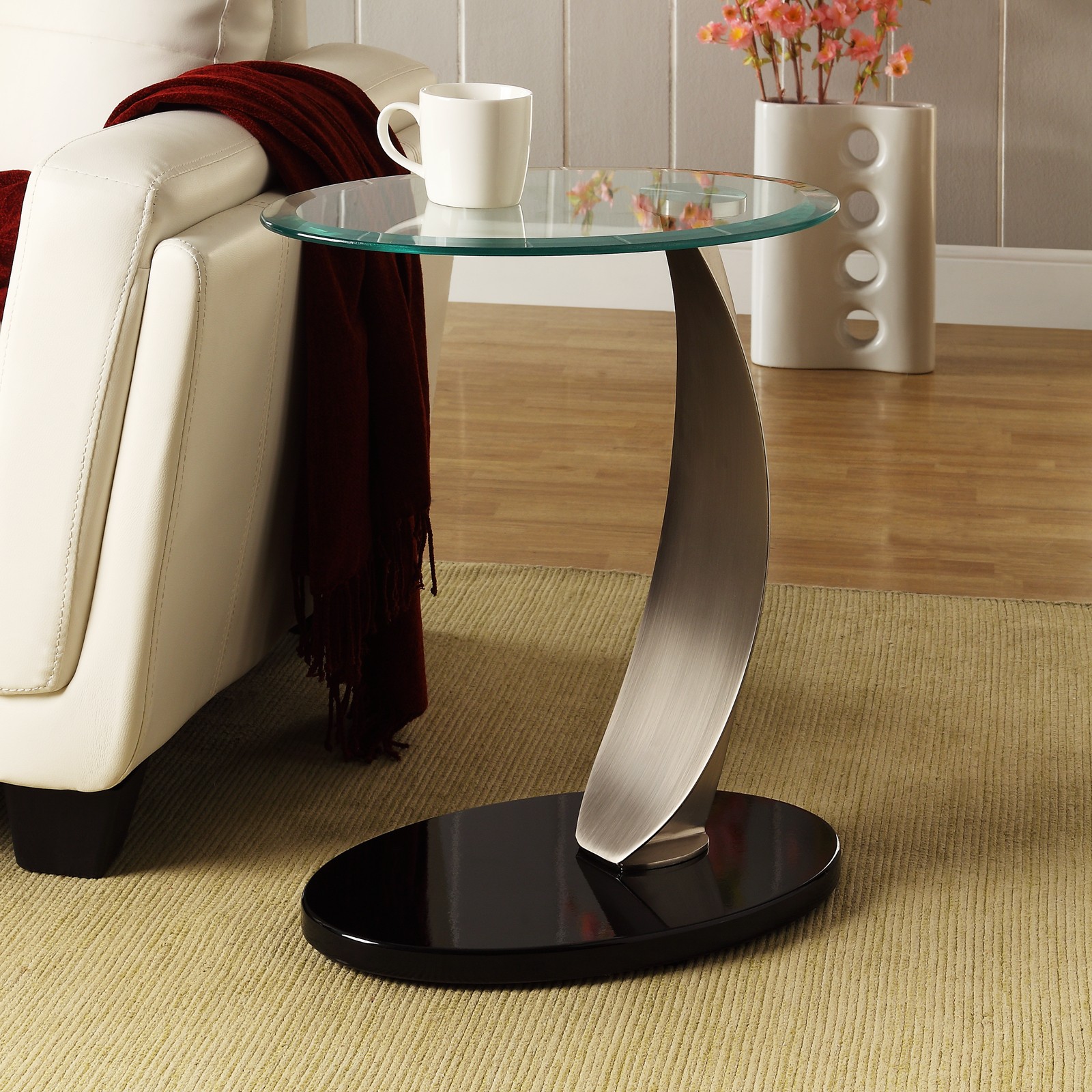 Homelegance Oval-Shaped Tempered Glass Top End Table