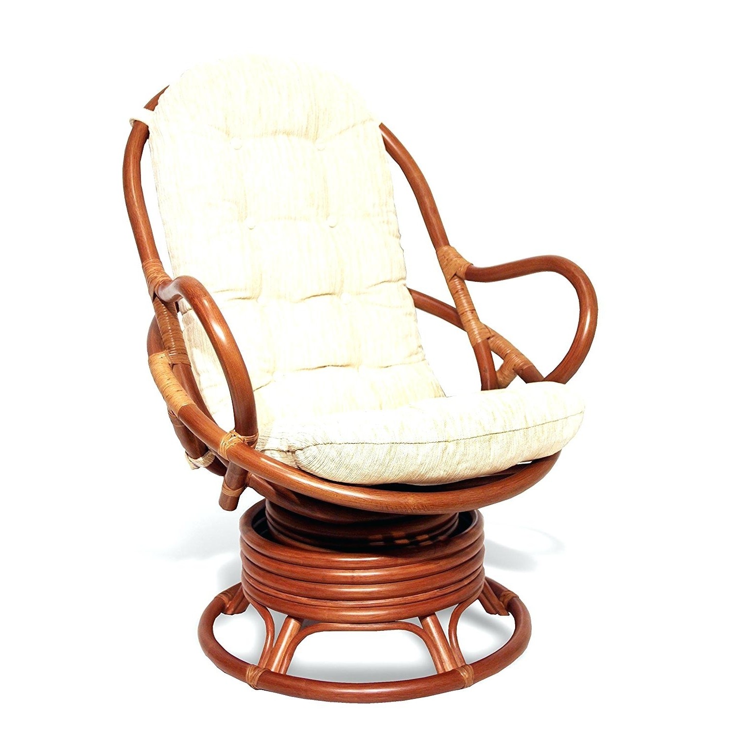 Java Swivel Rocking Chair Colonial with Cushion Handmade Natural Wicker Rattan Furniture
