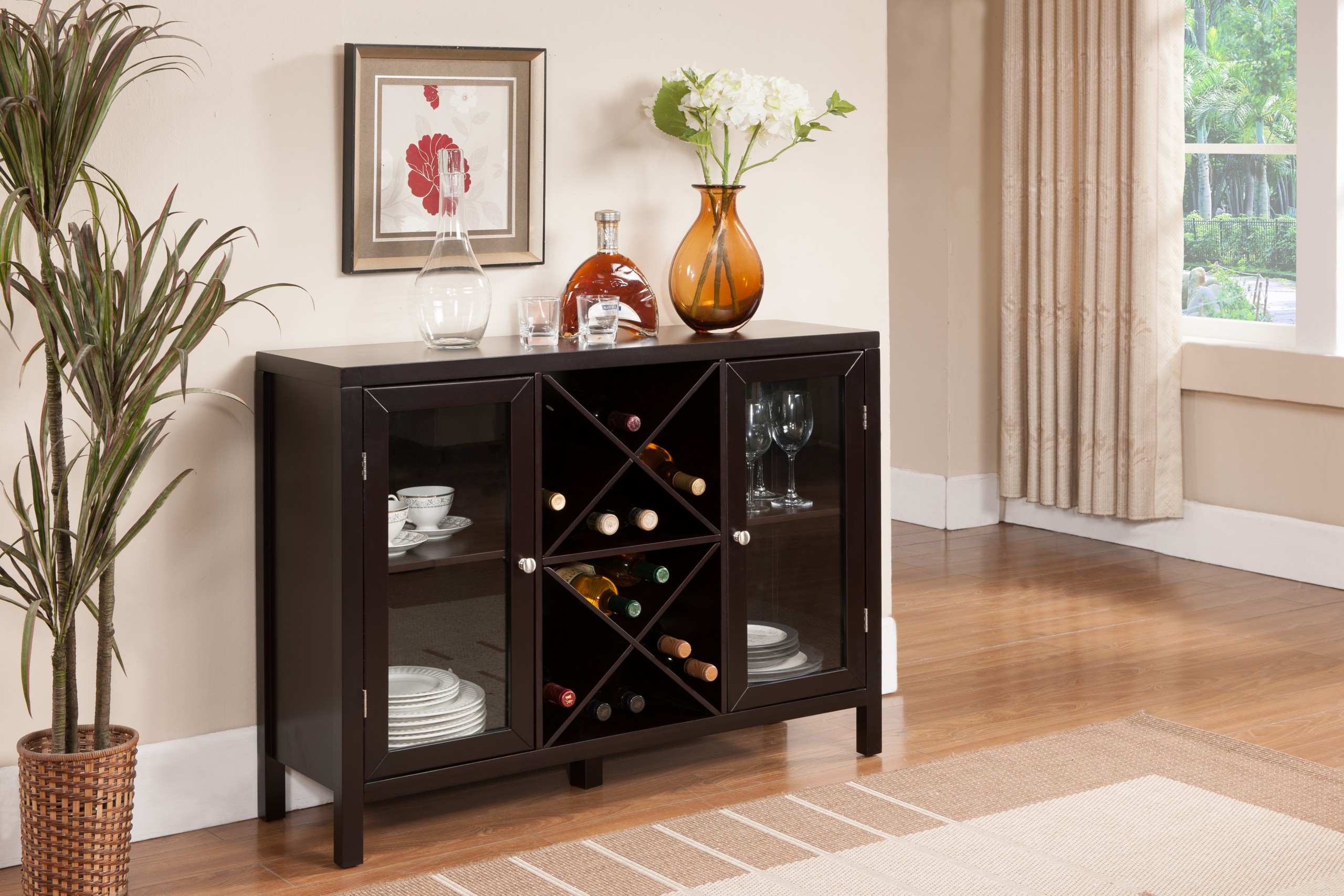 Kings Brand Espresso Finish Wood Wine Rack Console Sideboard Table With Storage