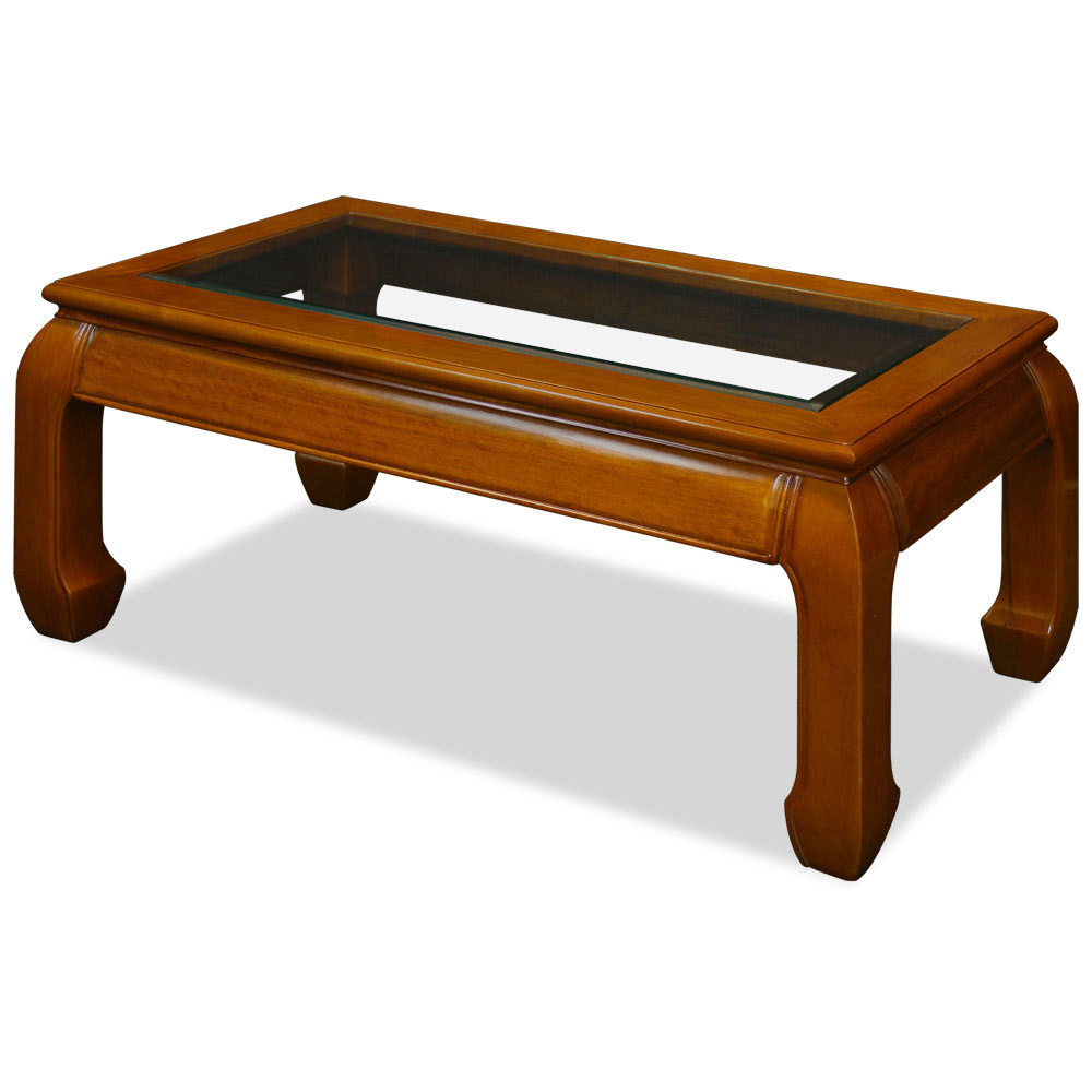 Ming Style Rosewood Coffee Table with Glass, 40in x 20in - Natural