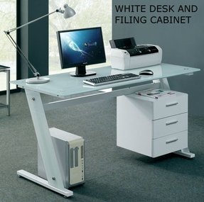Glass Home Office Desks Foter Modern Glass Desk Office Computer Table White Workstation With 3 Drawer Cabinet