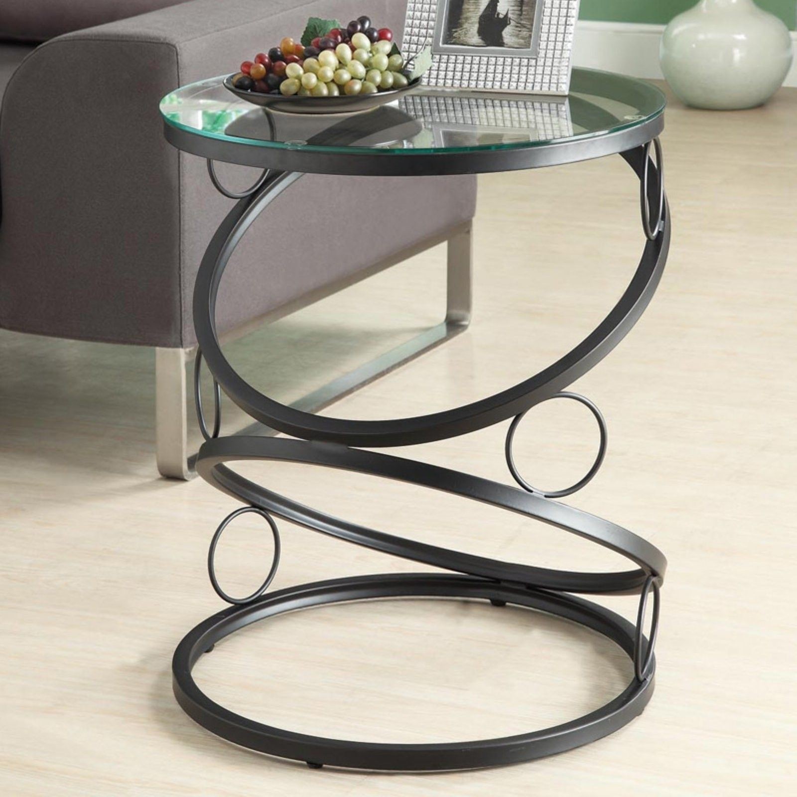 Monarch Specialties Metal Accent Table with Tempered Glass, Matte Black