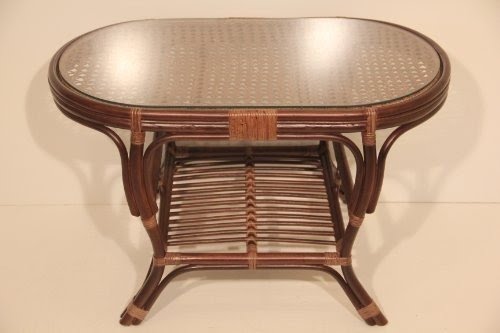 Pelangi Rattan Wicker Handmade Oval Coffee Table with Glass (Dark Brown)