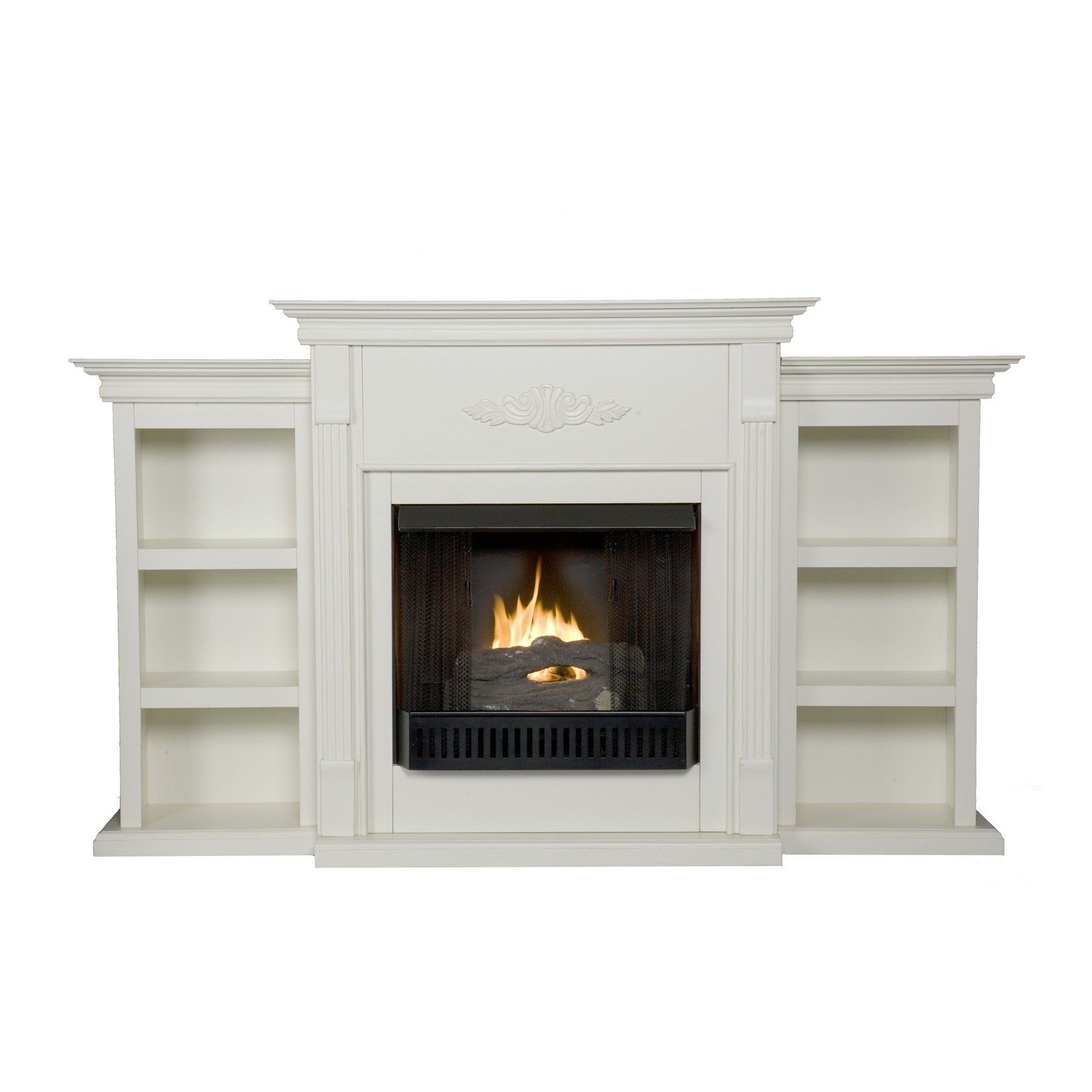 SEI Tennyson Gel Fuel Fireplace with Bookcases, Ivory