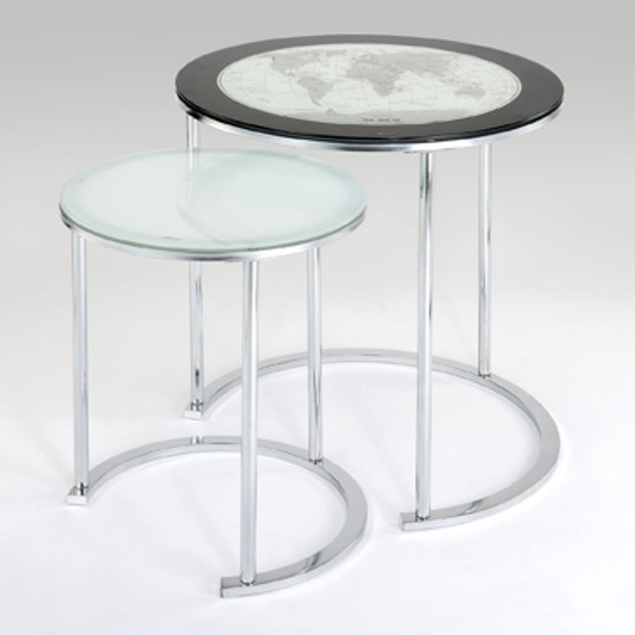World Map Printing Set of Two Accent Tables
