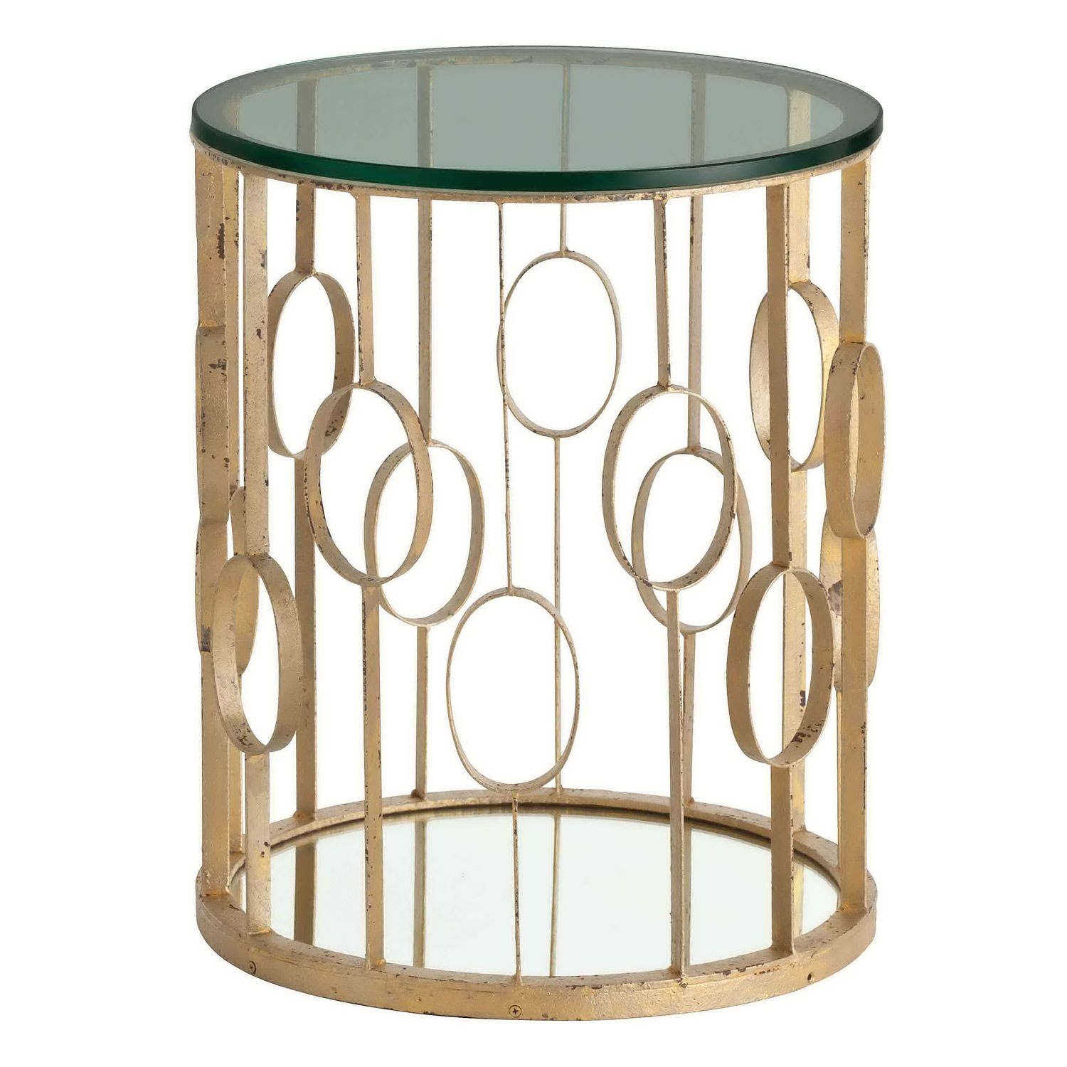 Xena Iron Hollywood Regency Circle Gold Leaf Room Side Table