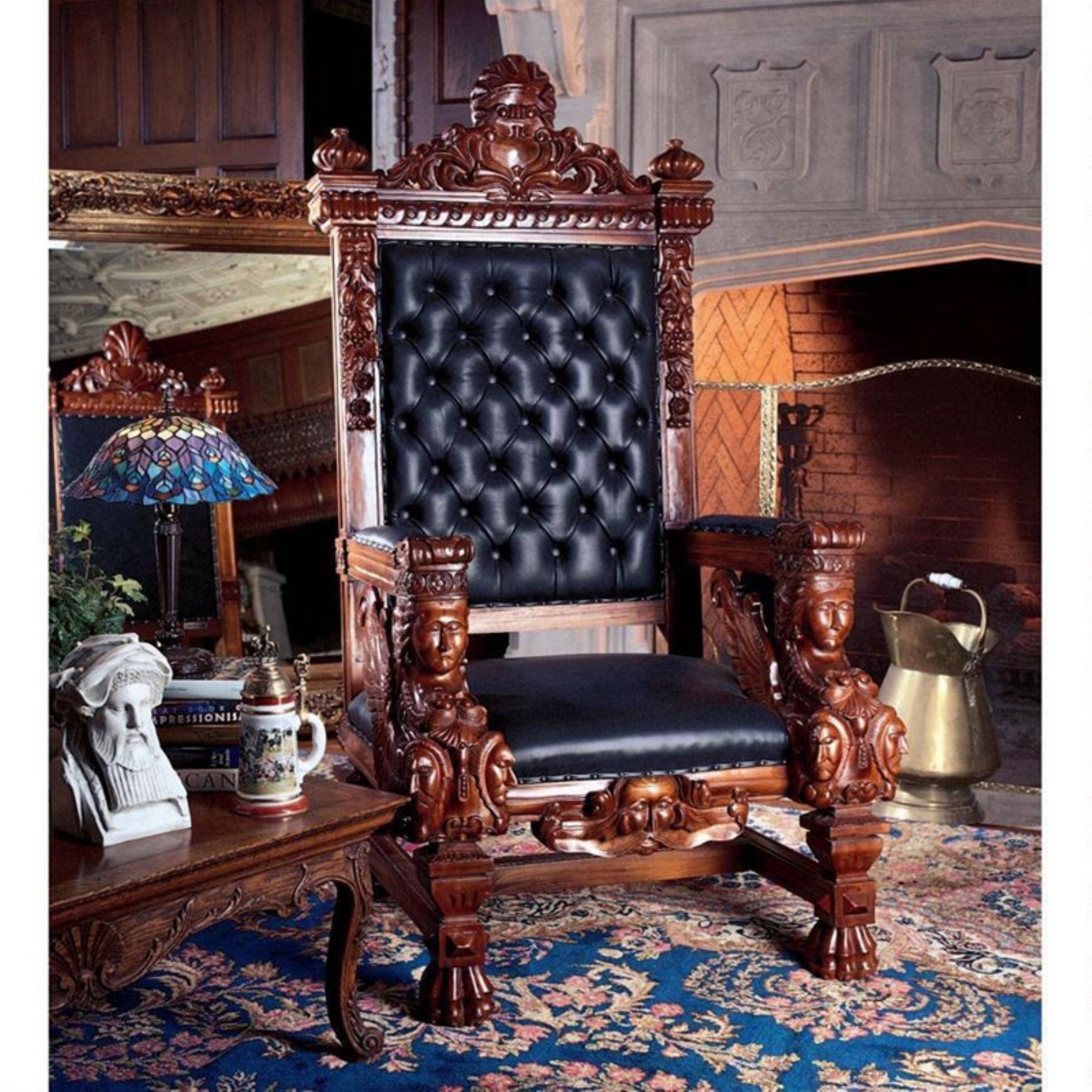 67" Hand Carved solid mahogany replica Hand-Carved Solid Mahogany Throne Chair
