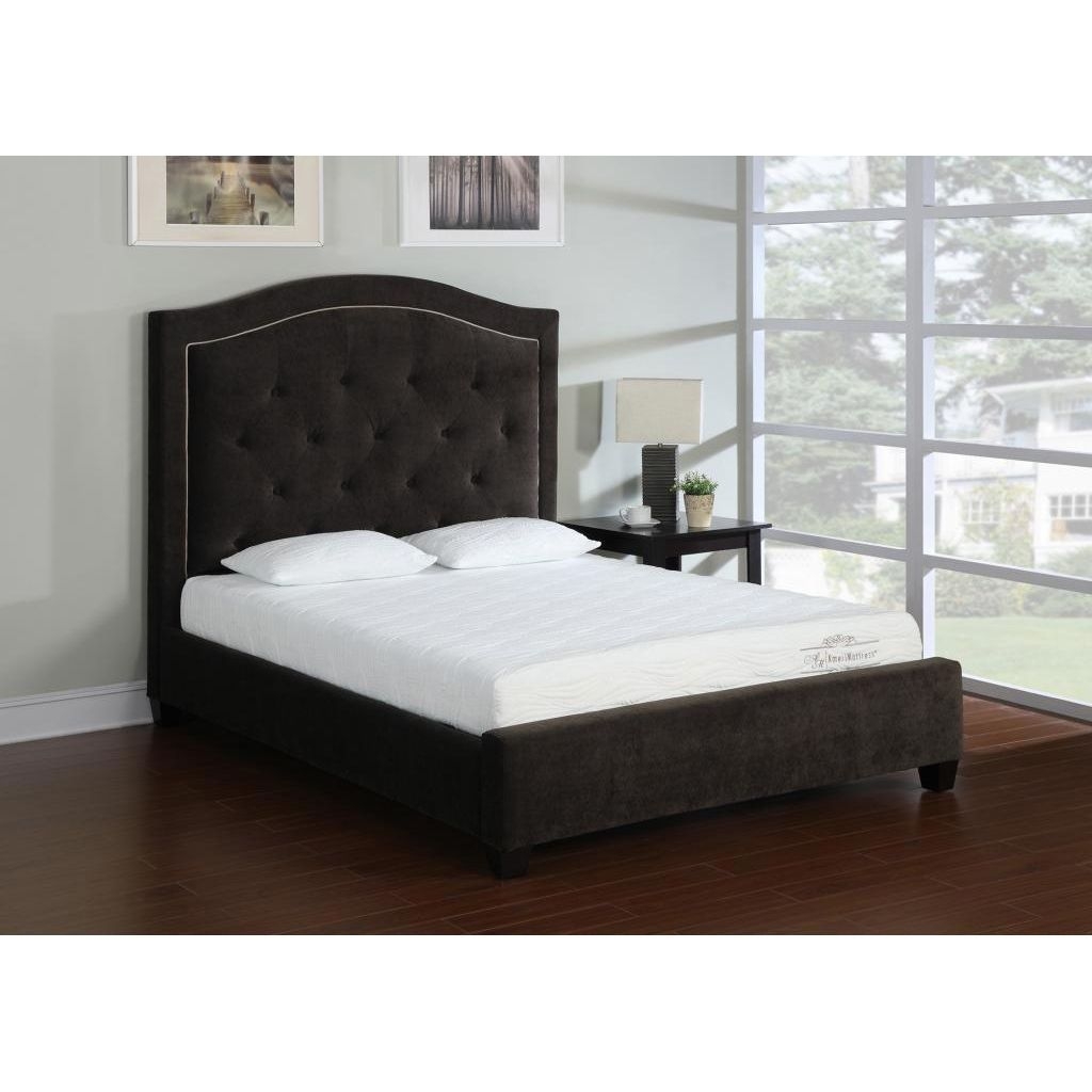AC Pacific Upholstered Platform Bed Frame and Headboard, California King, Dark Brown