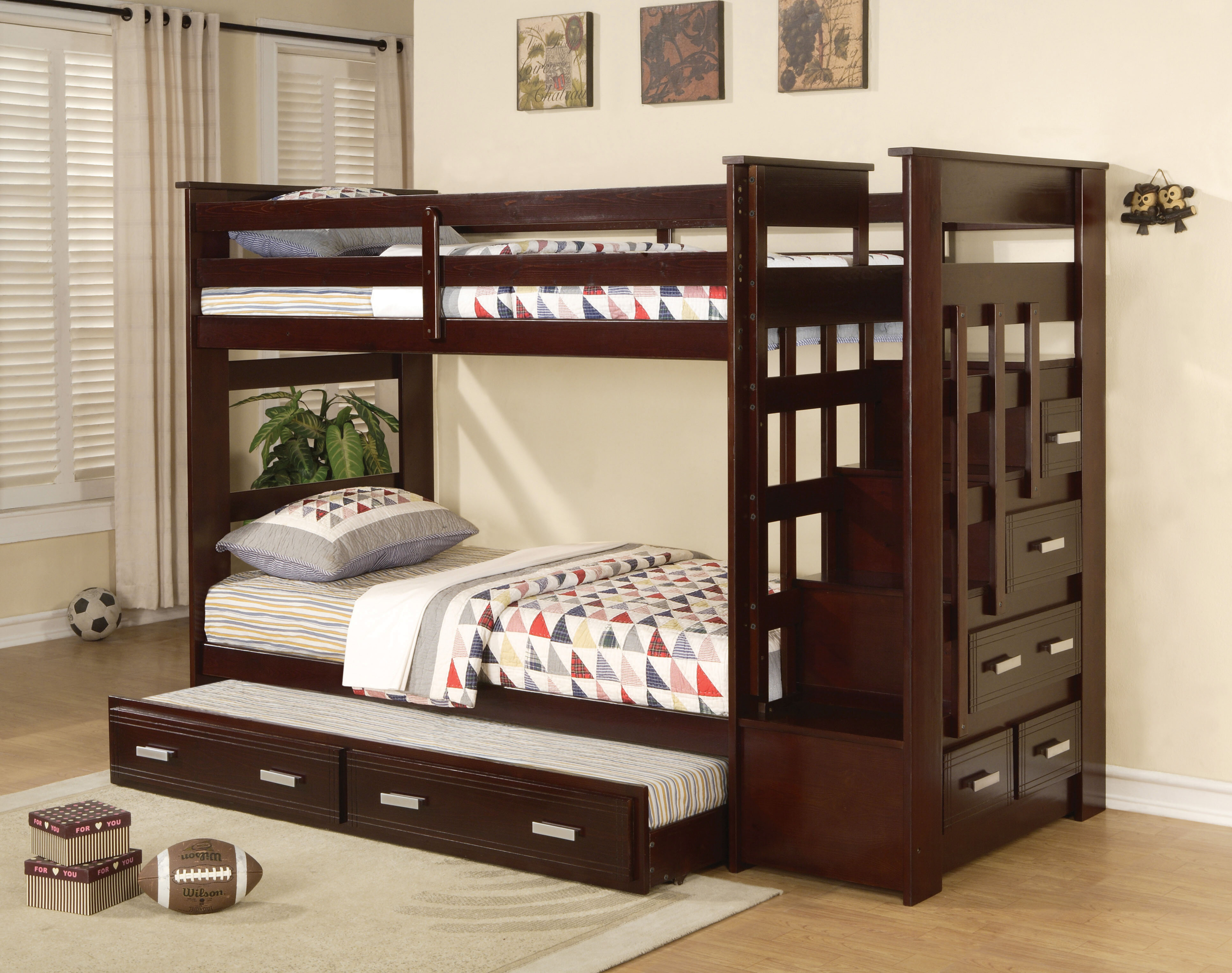 Acme 10170 Allentown Twin/Twin Bunk Bed with Storage Drawers and Trundle, Espresso Finish