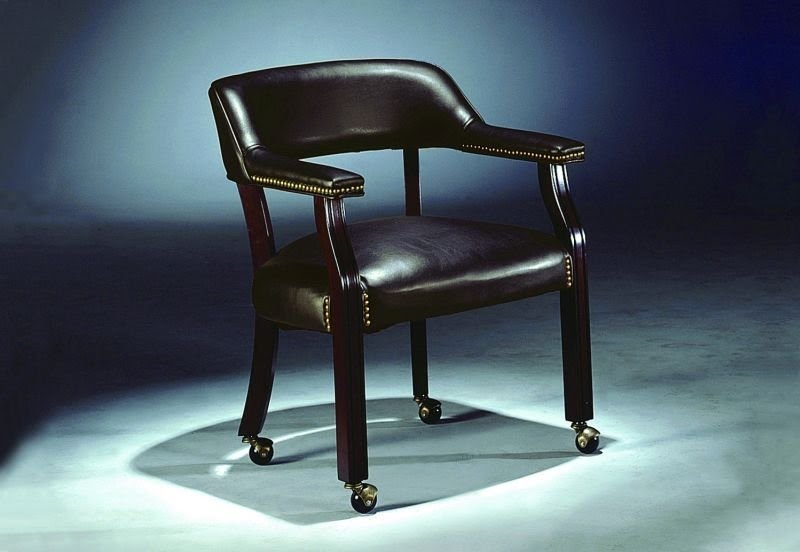ADF Black Captain Chair with Casters, Vinyl and Cherry Wood