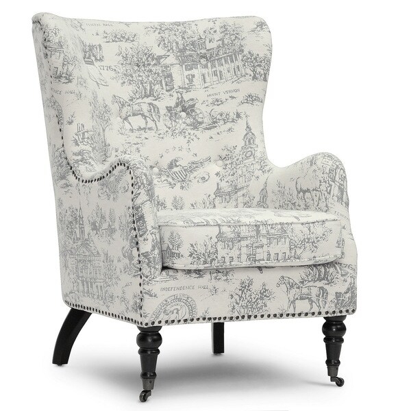 Baxton Studio Livingston Linen Accent Chair with Colonial Print, Beige