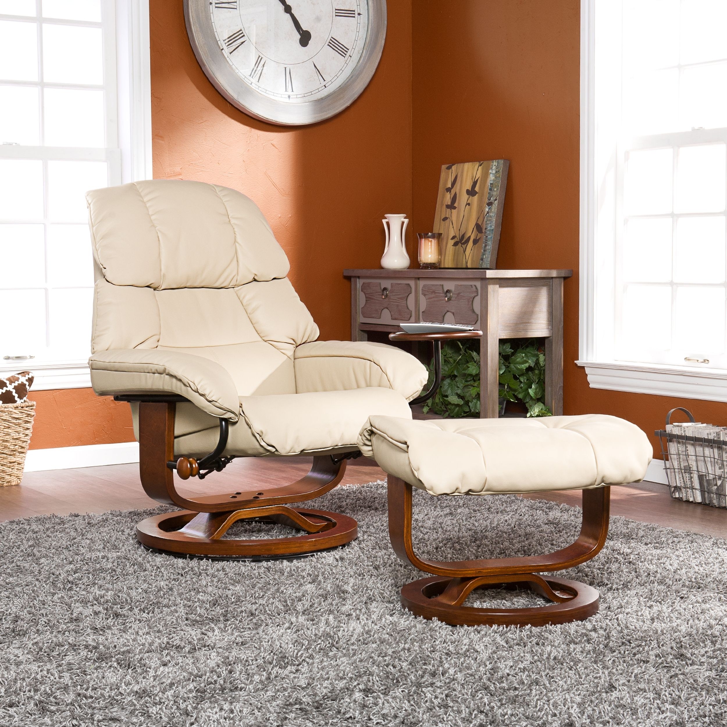 Canyon Lake Leather Recliner and Ottoman (Taupe) (40.5"H x 33"W x 35"D)