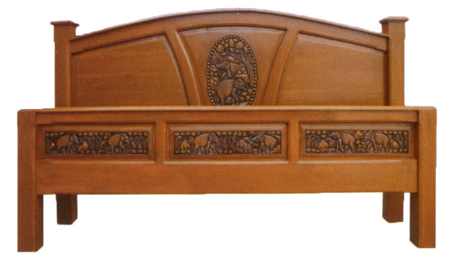 Carved teak wood platform bed with beautiful elephants details.